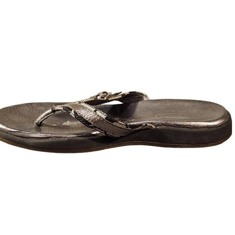 Coach‎ Sandals Shoes Womens Size 6 Silver Leather Thong Wedge Flip Flop Comfort